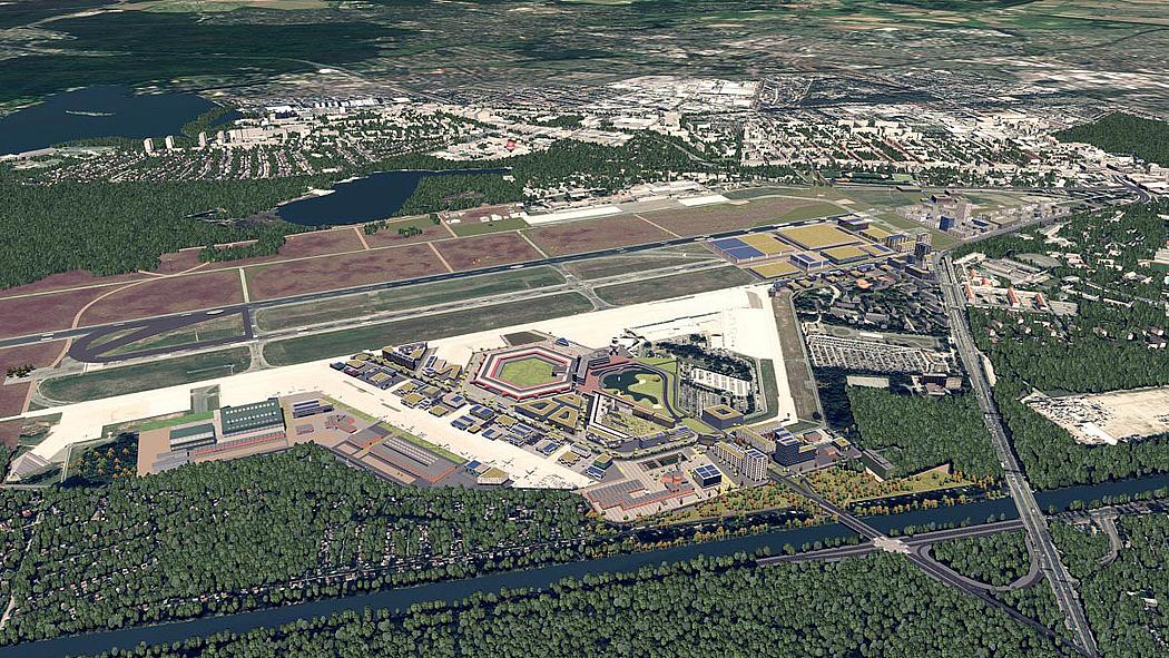 Simulation des 1. Bauabschnitts von Berlin TXL, der 2026 fertiggestellt sein soll.