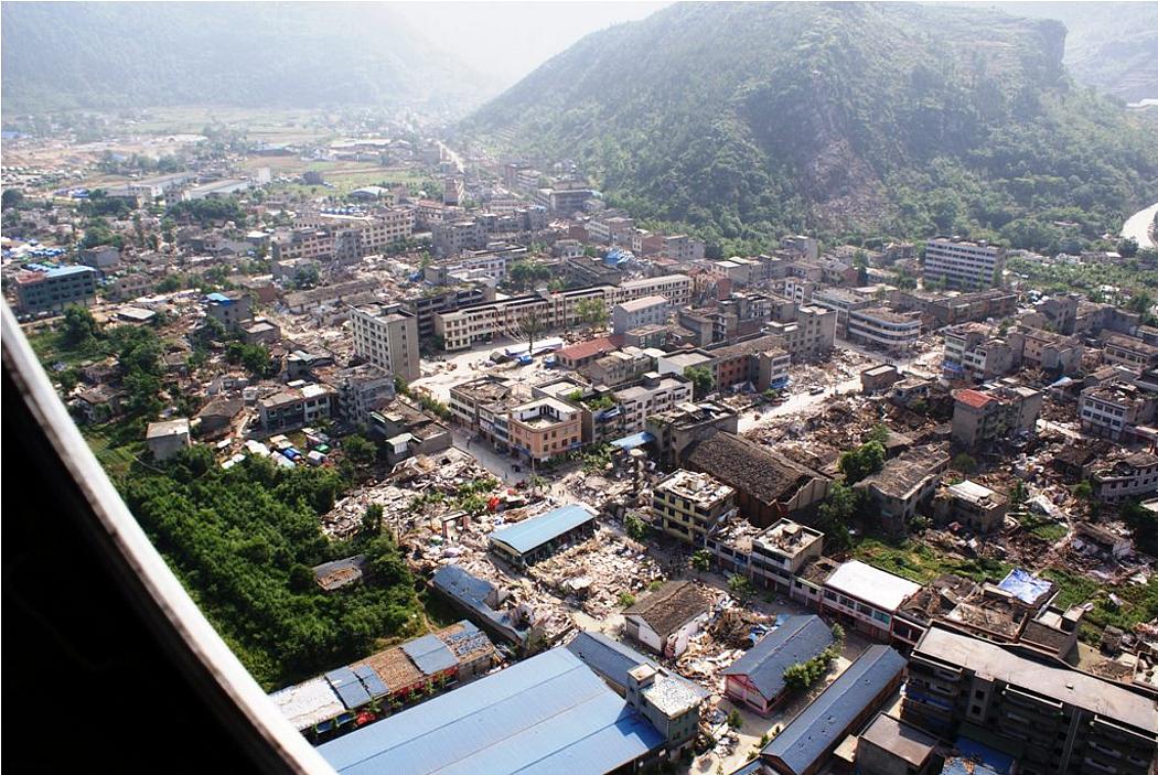 Vom Erdbeben zerstörte Stadt in der Provinz Sichuan in China